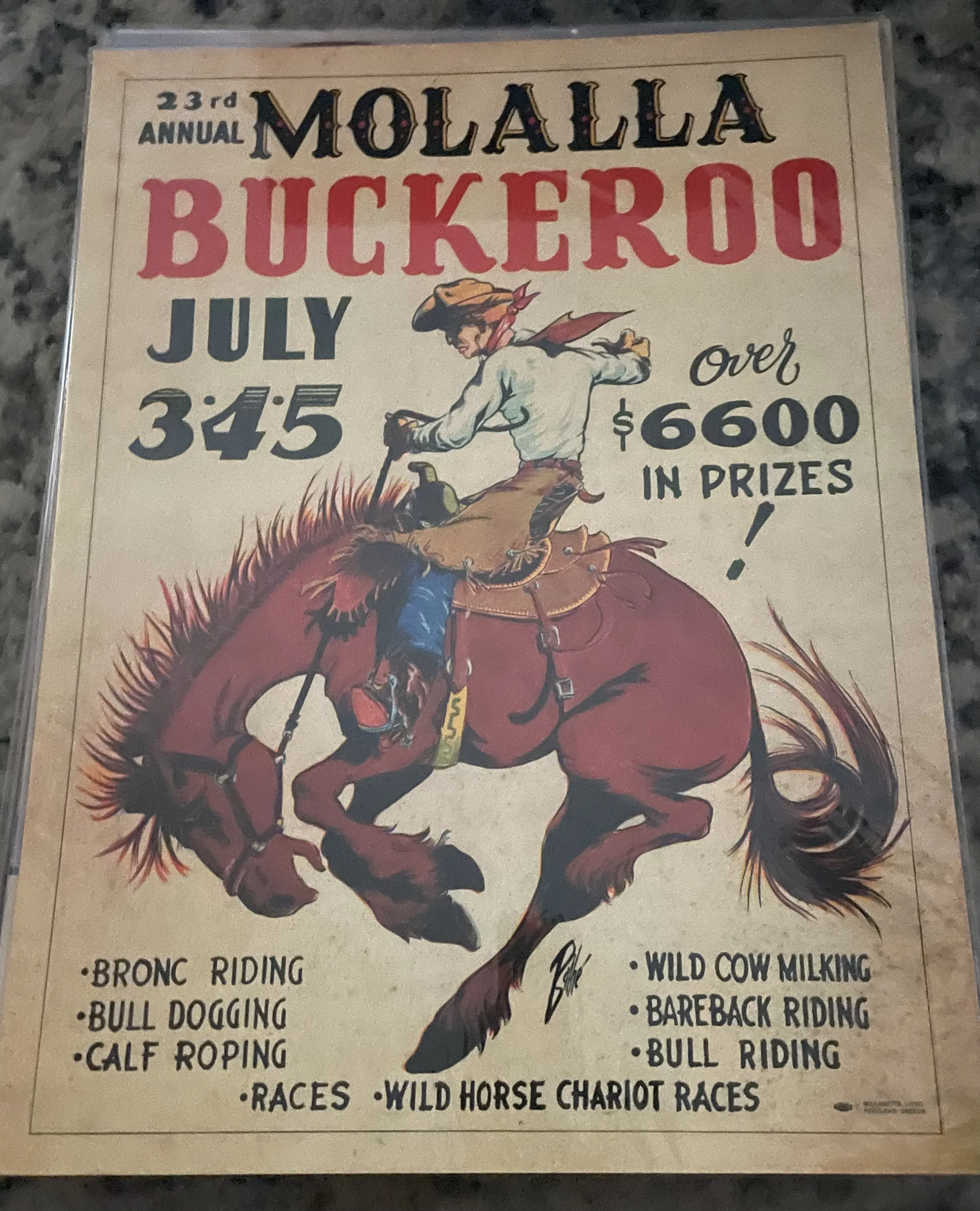 23rd Annual Molalla Buckeroo-July 3-4-5- (Large) - Rodeo Posters Metal Sign