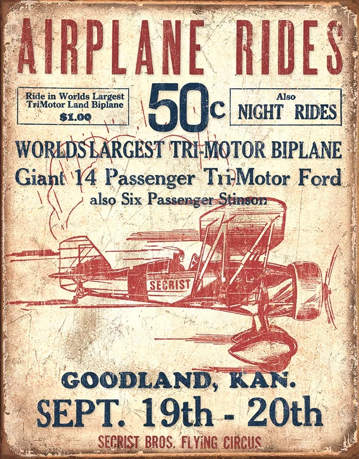 Airplane Rides 50 Cents - Tin Signs Metal Sign