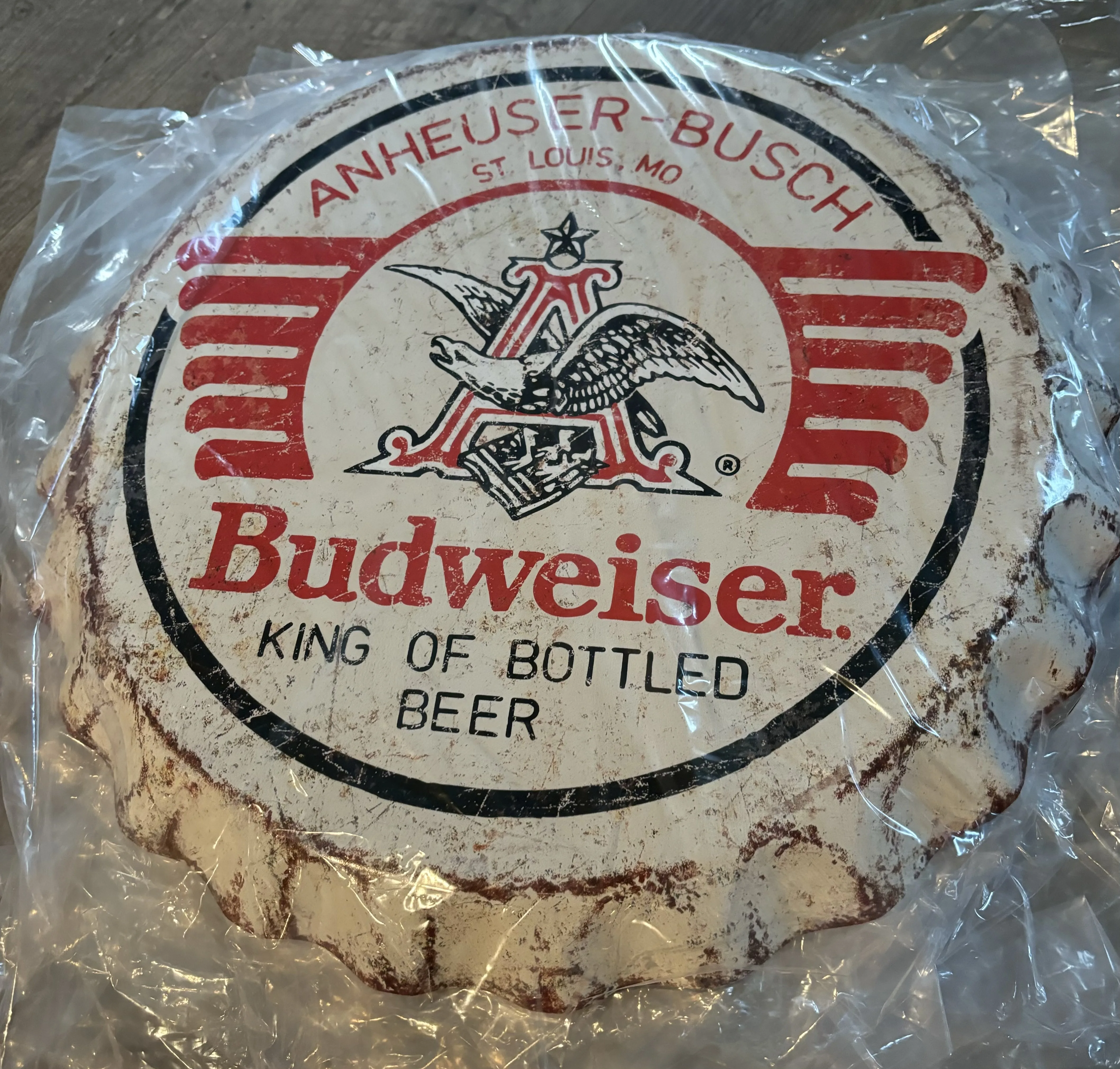 Budweiser-Weathered Bottle Cap - Bottle Caps Metal Sign