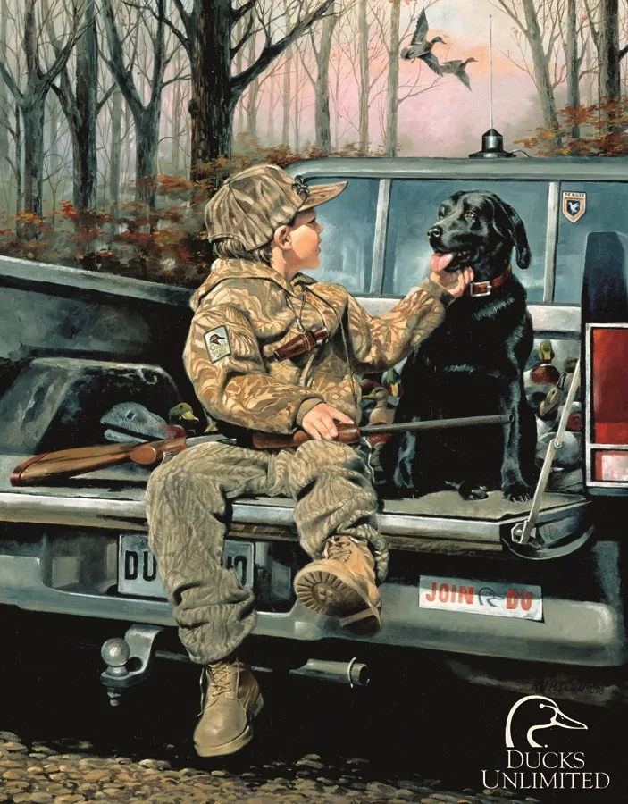 Forever Friends - Little Boy And Dog In Back Of Truck Ready To Hunt - Tin Signs Metal Sign