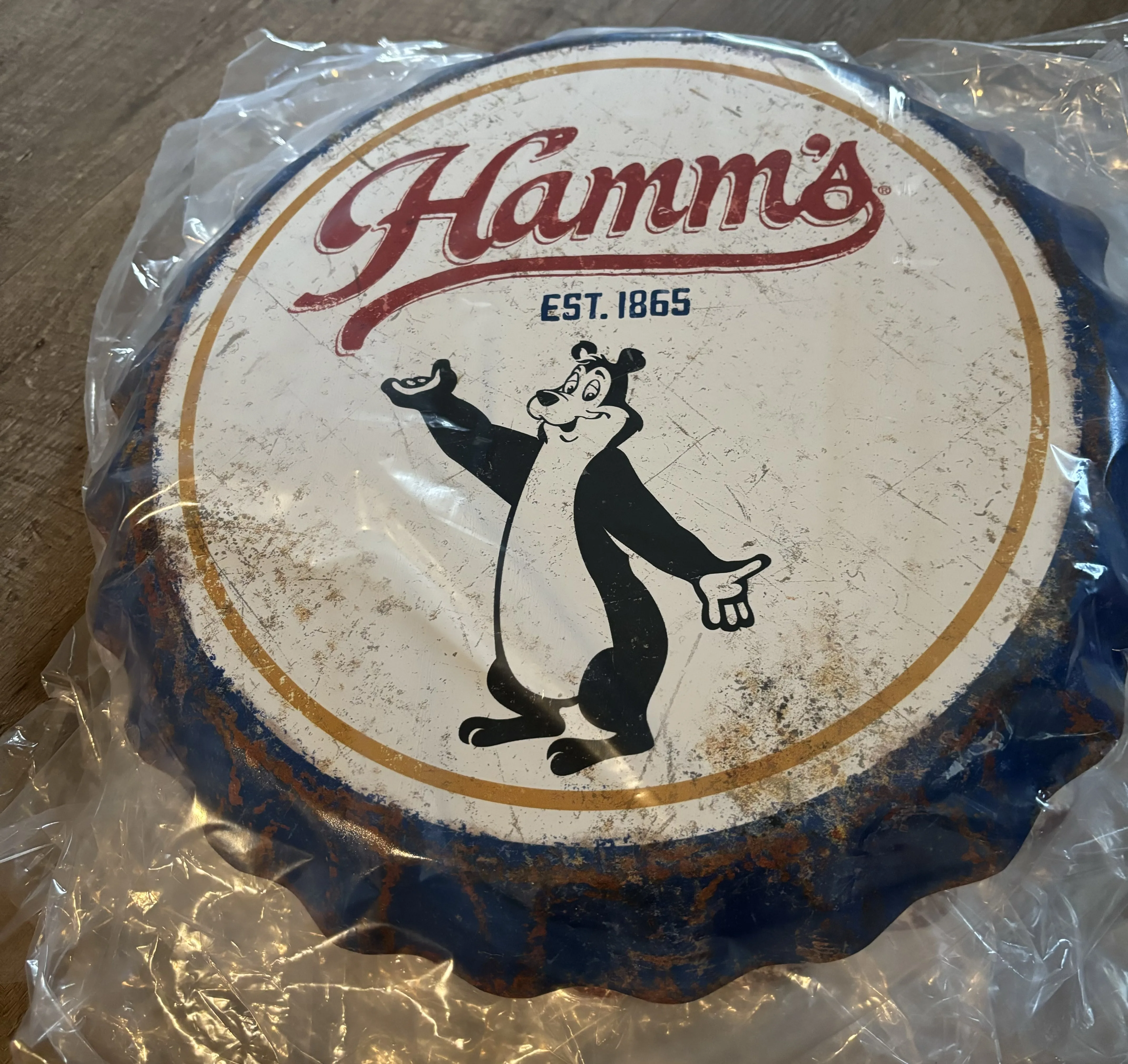 Hamm's Bear-Weathered Bottle Cap - Bottle Caps Metal Sign