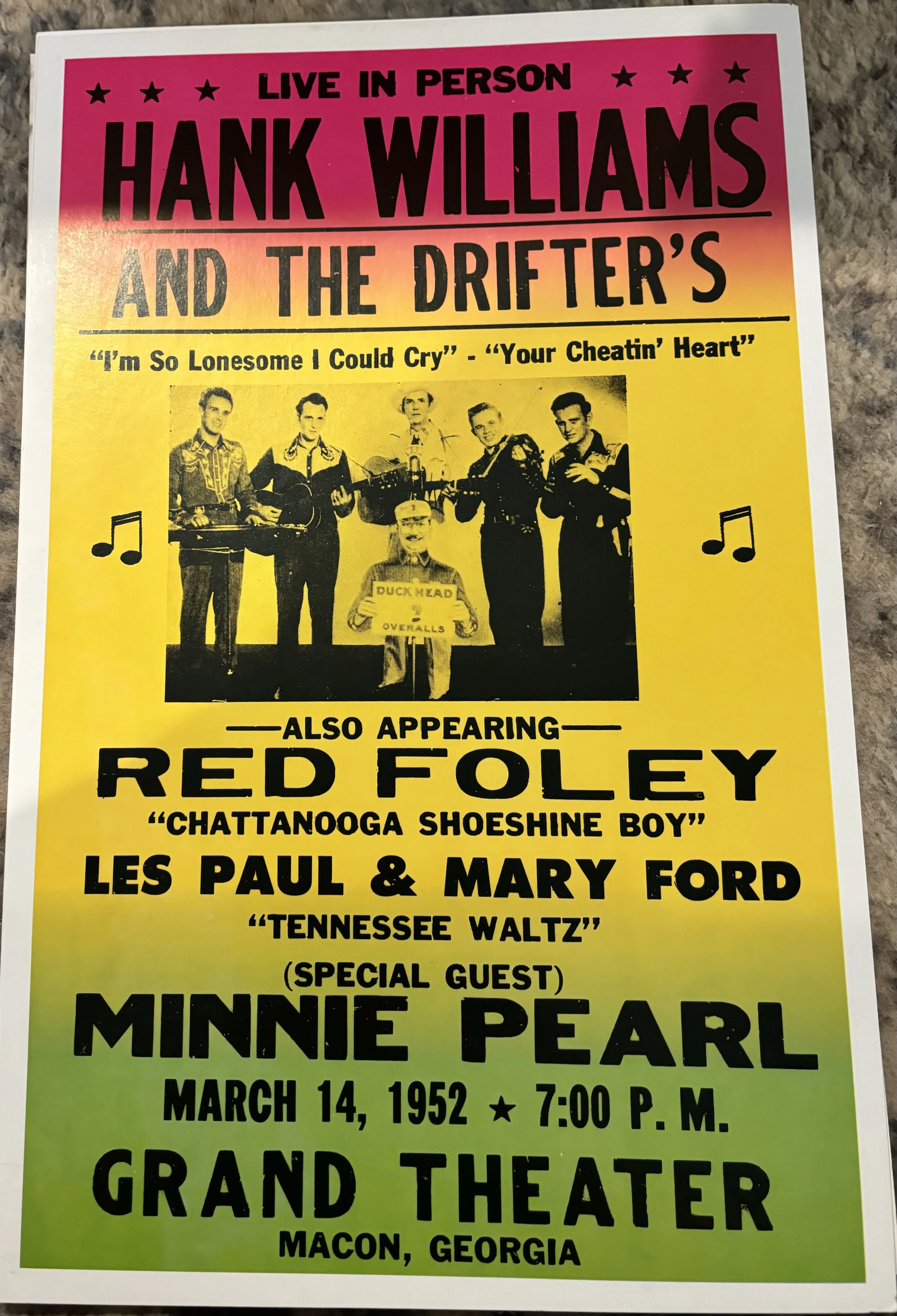 Hank Williams With Red Foley-(Special Guest) Minnie Pearl-March 14, 1952 (Rainbow Color) - Concert Posters Metal Sign