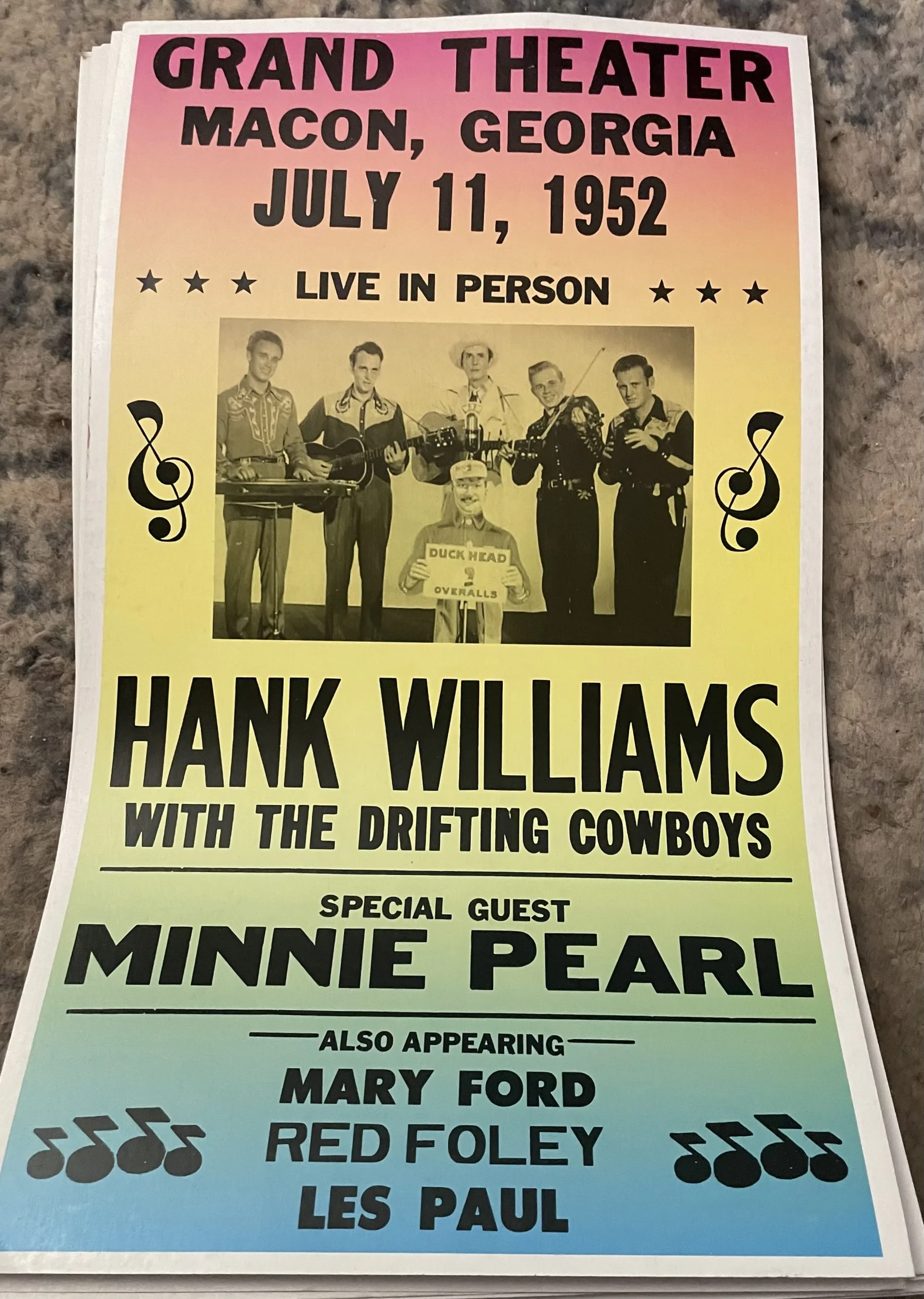 Hank Williams With Special Guest Minnie Pearl Grand Theater-July 11, 1952 (Rainbow Color) - Concert Posters Metal Sign