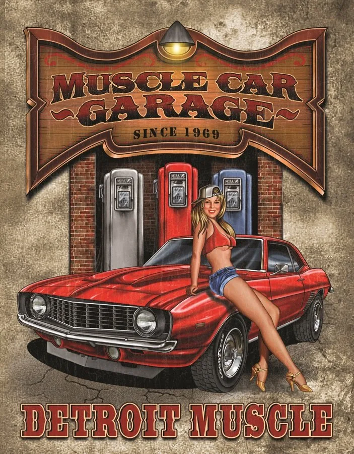 (Legends) Muscle Car Garage-Detroit Muscle - Tin Signs Metal Sign