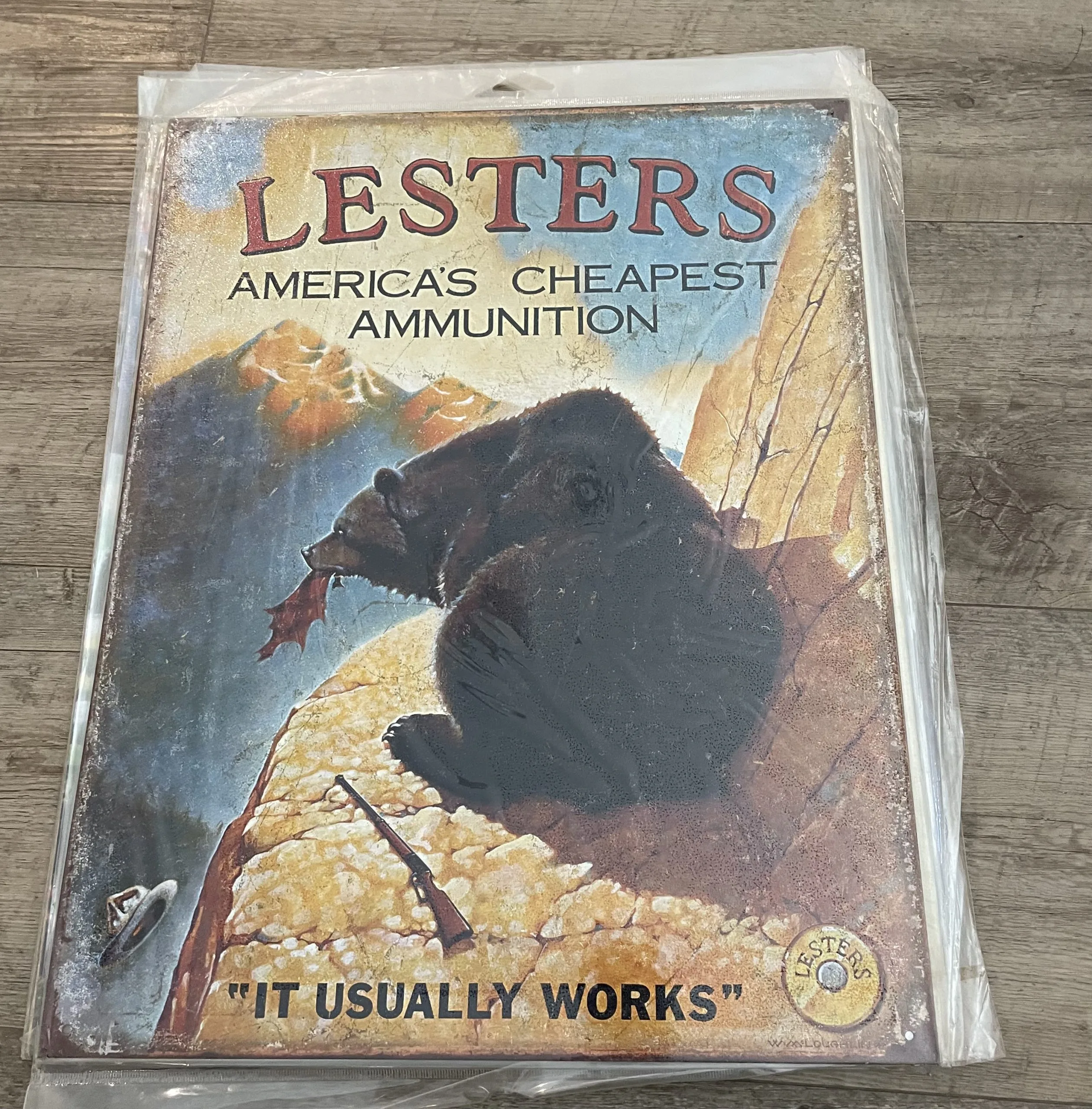 Lesters-America's Cheapest Ammunition-It Usually Works - Guns Metal Sign