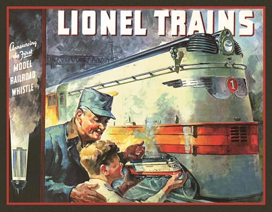 Lionel Train 1935 Cover (Man And Boy Holding Train) - Tin Signs Metal Sign