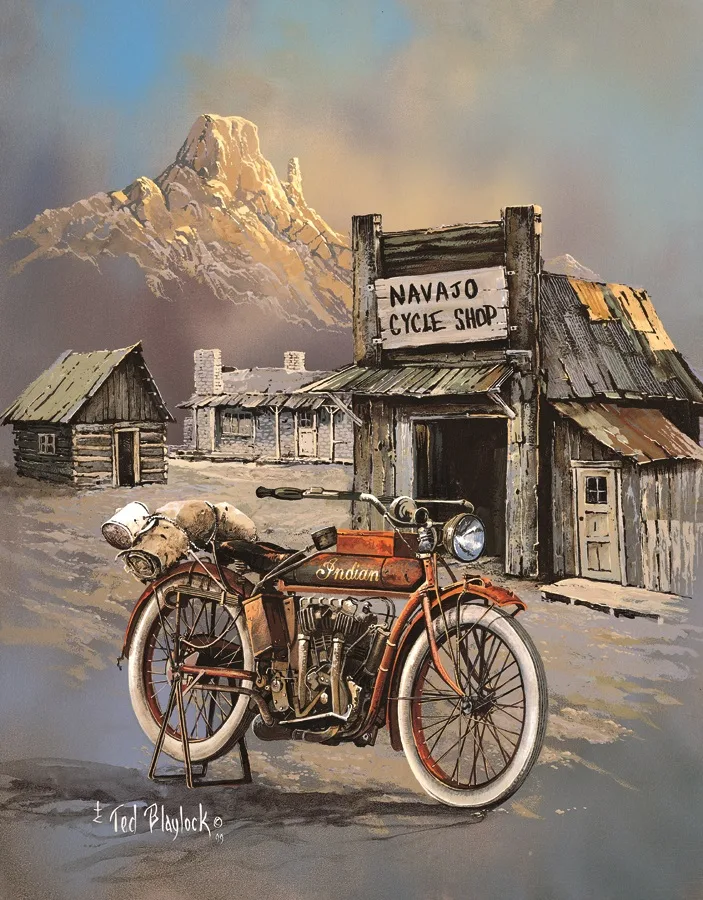 Old Apache Motorcycle - Outside Of Navajo Cycle Shop - Tin Signs Metal Sign