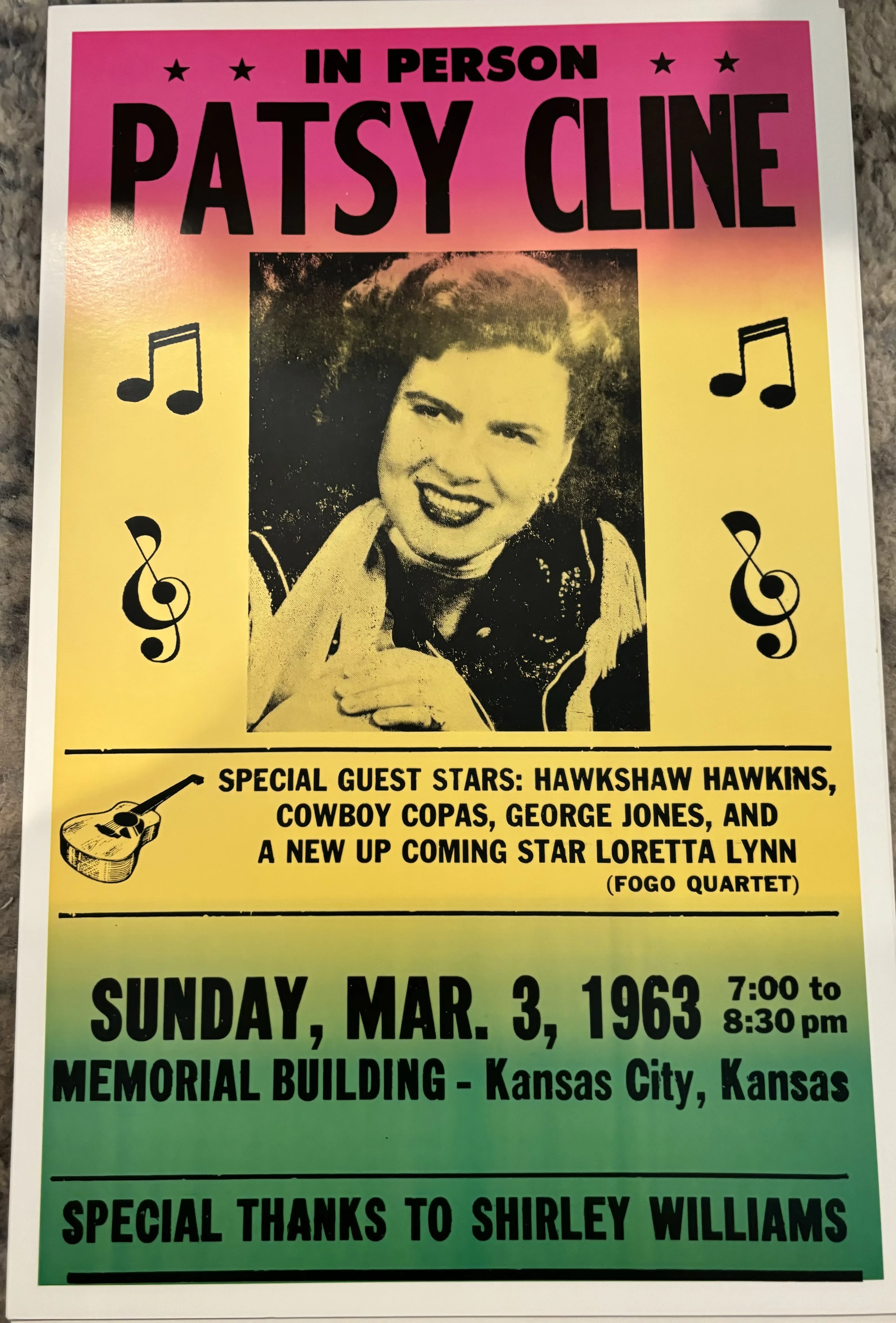 Patsy Cline-In Person-Sunday Mar. 3, 1963 - Concert Posters Metal Sign