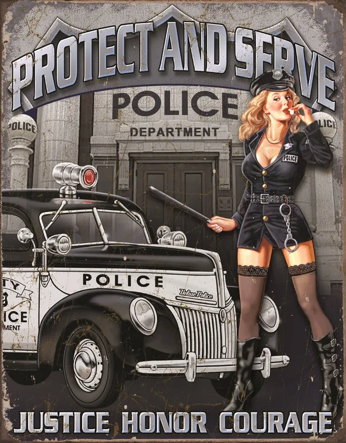 Police - Protect and Serve  - Justice Honor Courage - Tin Signs Metal Sign