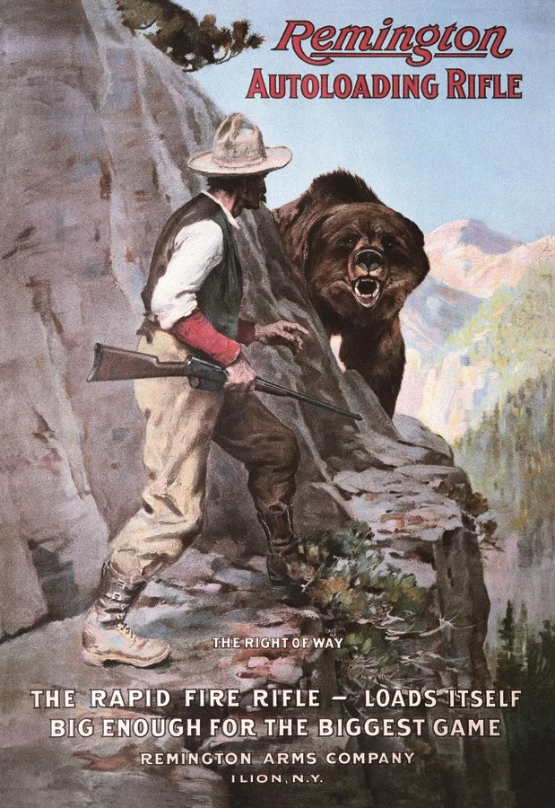 Remington - Right Of Way (Man On Ledge With Bear) - Tin Signs Metal Sign
