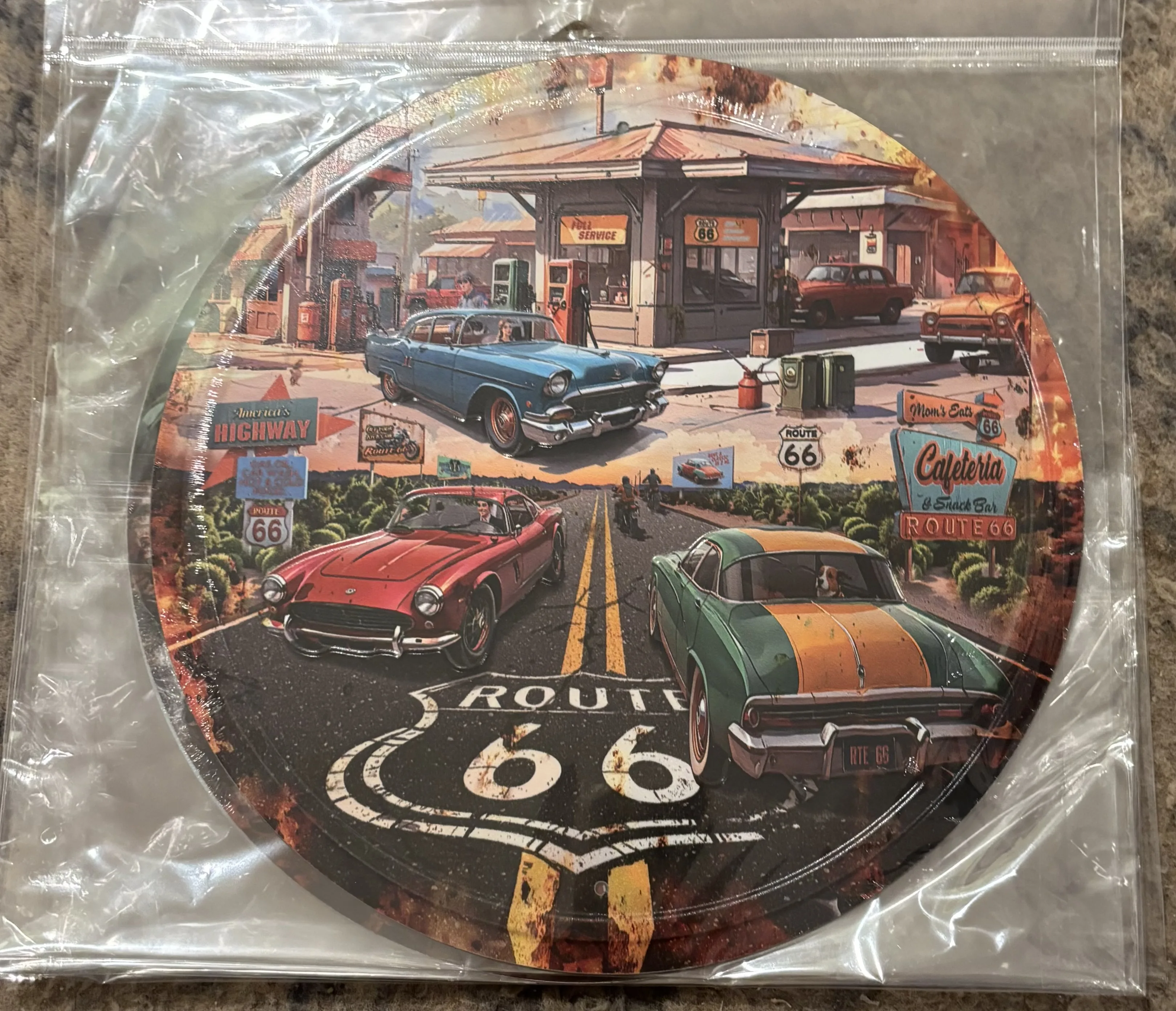 Route 66-Gas Station (Round) - Tin Signs Metal Sign
