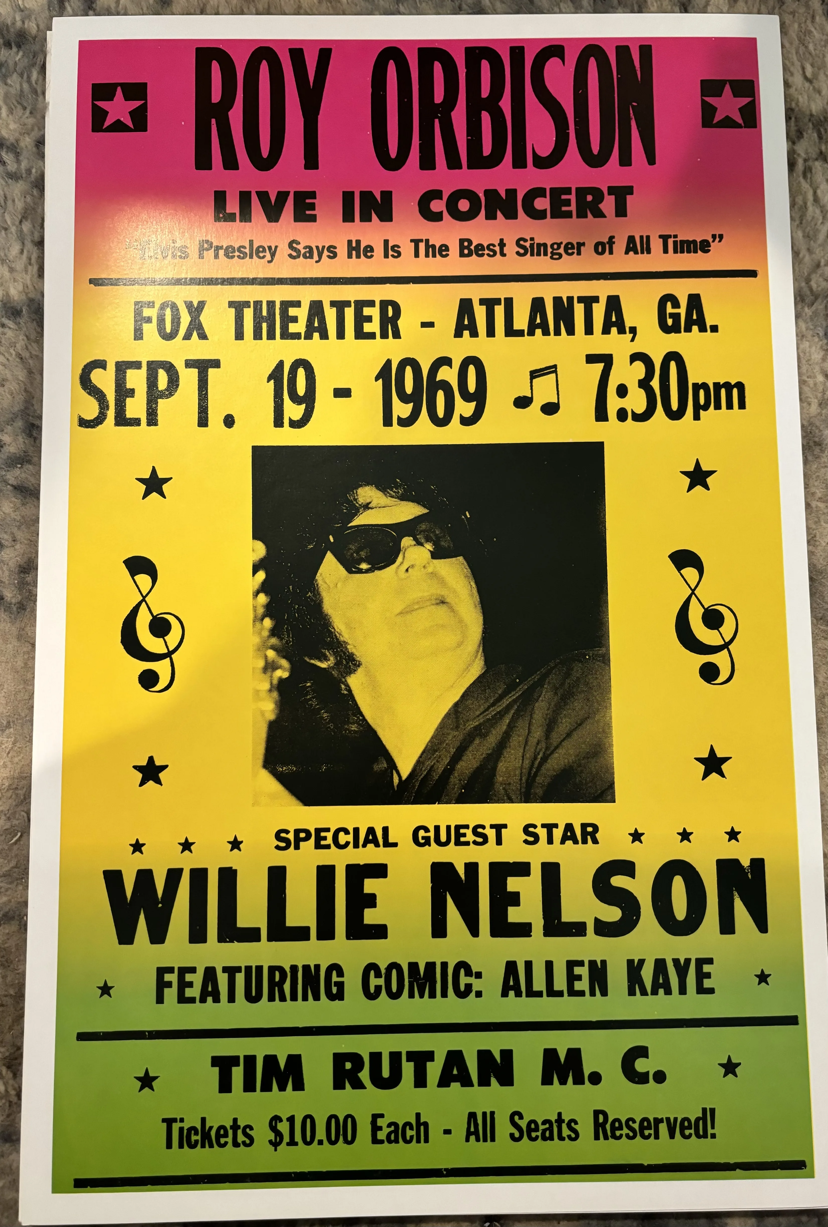Roy Orbison-Special Guest-Willie Nelson-Sept. 19-1969 - Concert Posters Metal Sign