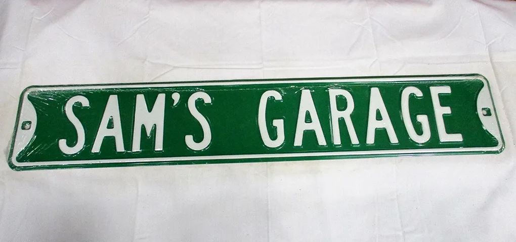 Sam's Garage - Street Signs Metal Sign