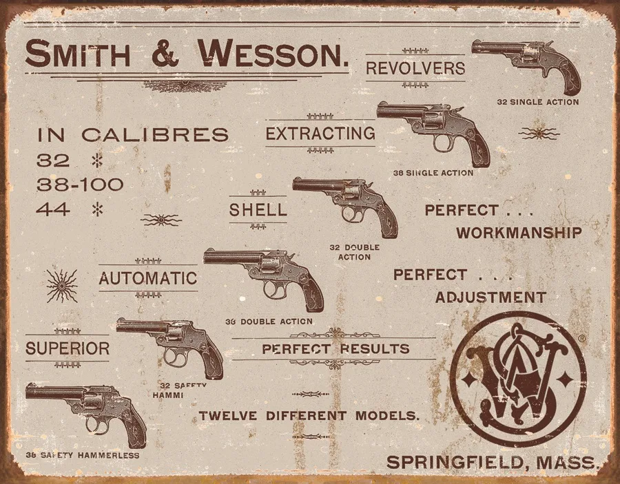 Smith & Wesson In Calibers - Tin Signs Metal Sign