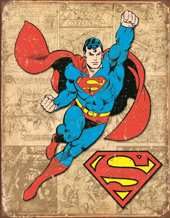 Superman w/ Tan Background - Tin Signs Metal Sign