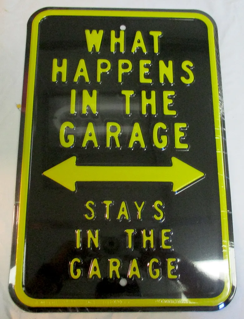 What Happens In The Garage - Stays In The Garage - Parking Signs Metal Sign