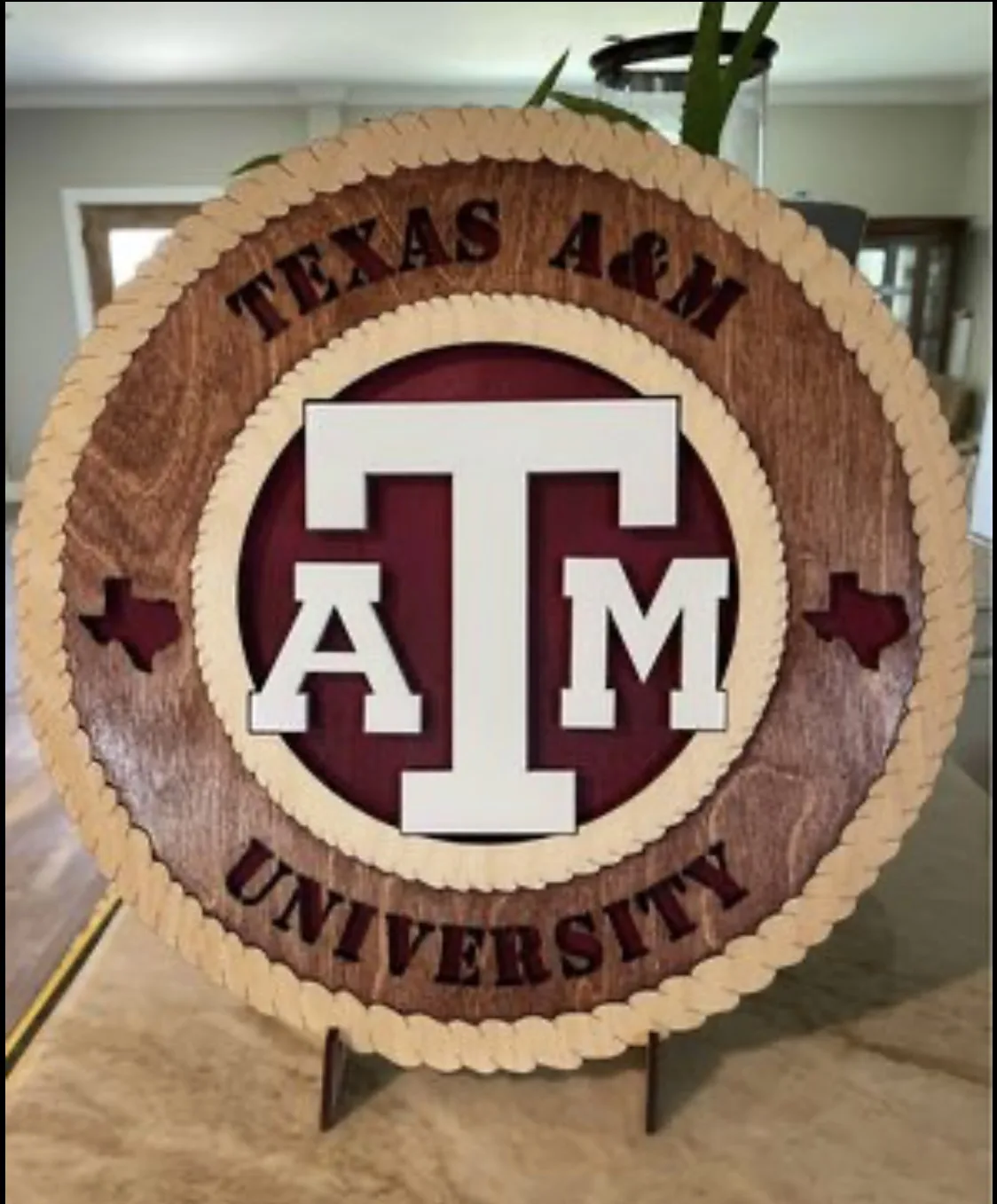 Wooden Texas A&M University sign with stand - Wooden Signs Metal Sign